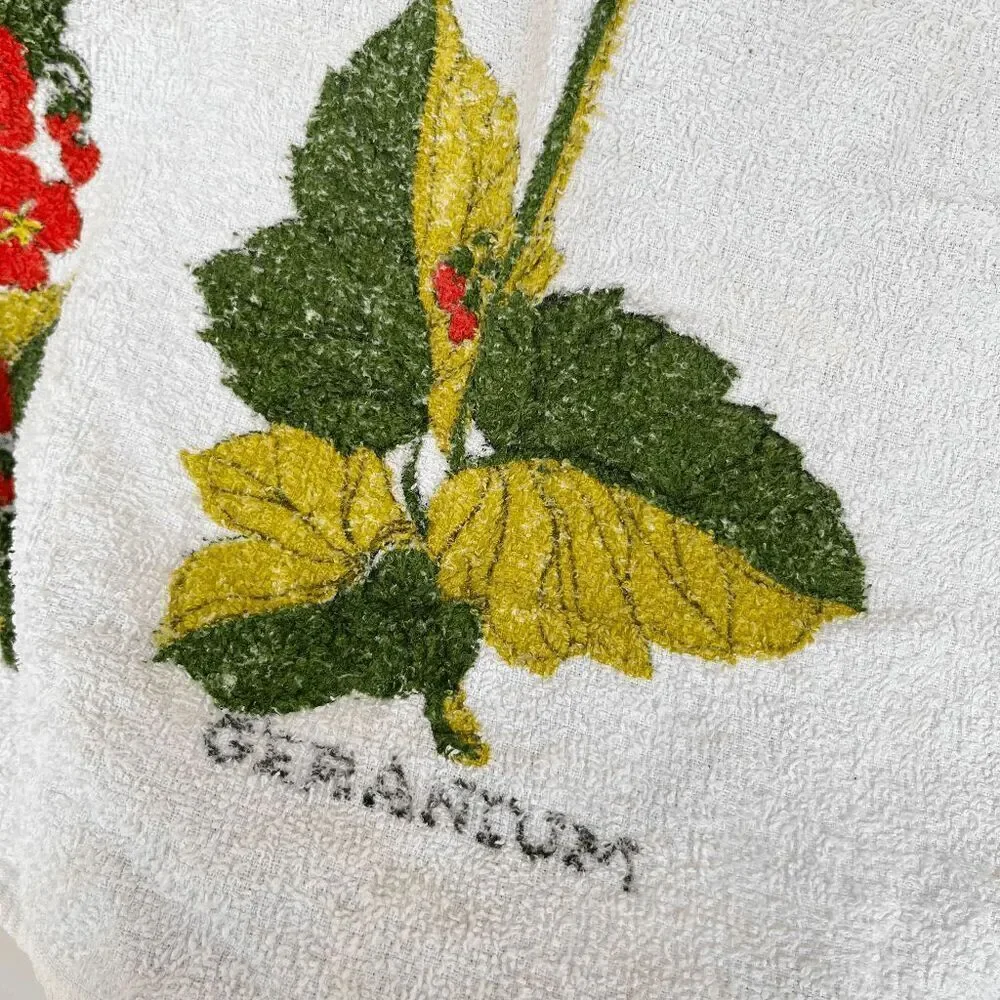 Vintage Geranium Terry Cloth Towels – Set of 2 Orange Floral 36